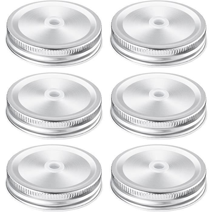 Lot De 6 Couvercles Pour Verre Mason Avec Trou – Rouge Pastèque, Filetage Métal