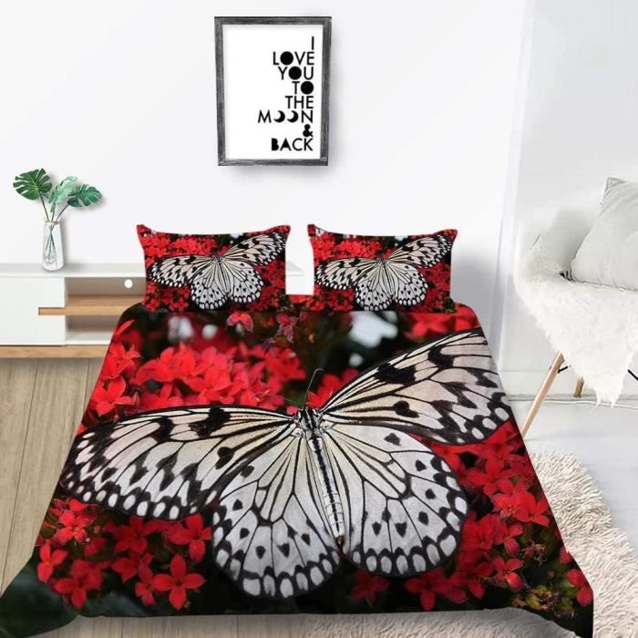 Housse de Couette 220x260cm Papillon d'or avce 2 taies d'oreillers