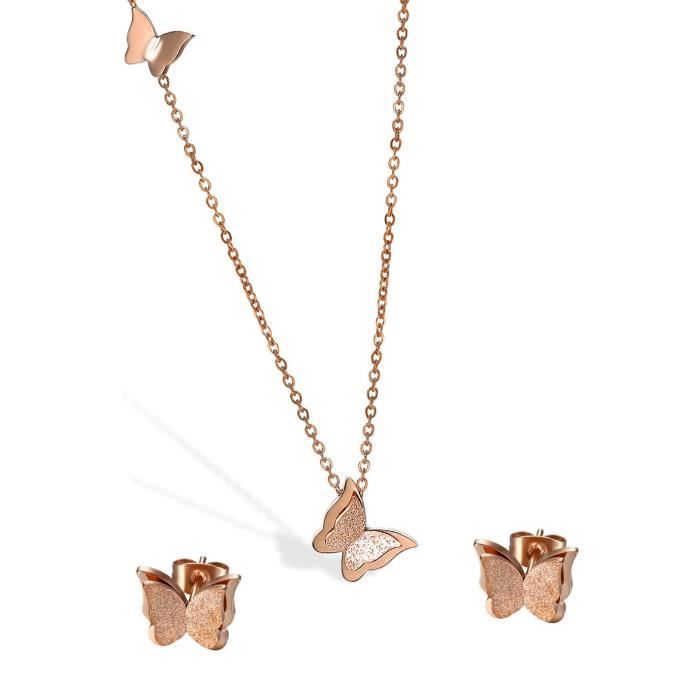 PARURE COLLIER PENDENTIF BOUCLES D'OREILLES VERRE PAPILLON 2 COULEURS BIJOUX PARURE COLLIER PENDENTIF BOUCLES D'OREILLES VERRE PAPILLON 2 COULEURS BIJOUX
