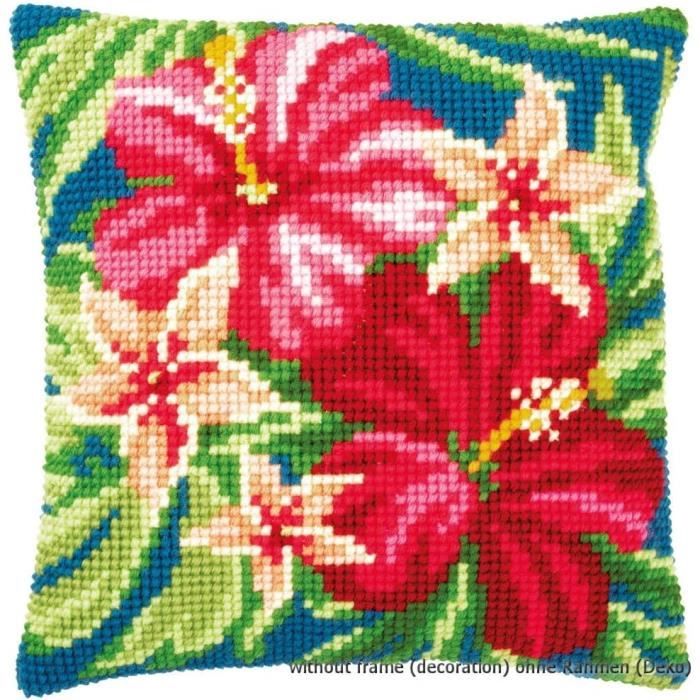 Kit Point De Croix Coussin 40x40 Cm - Motif Poisson Sous-marin, Fil Et Aiguille Inclus, Pour Adultes Débutants