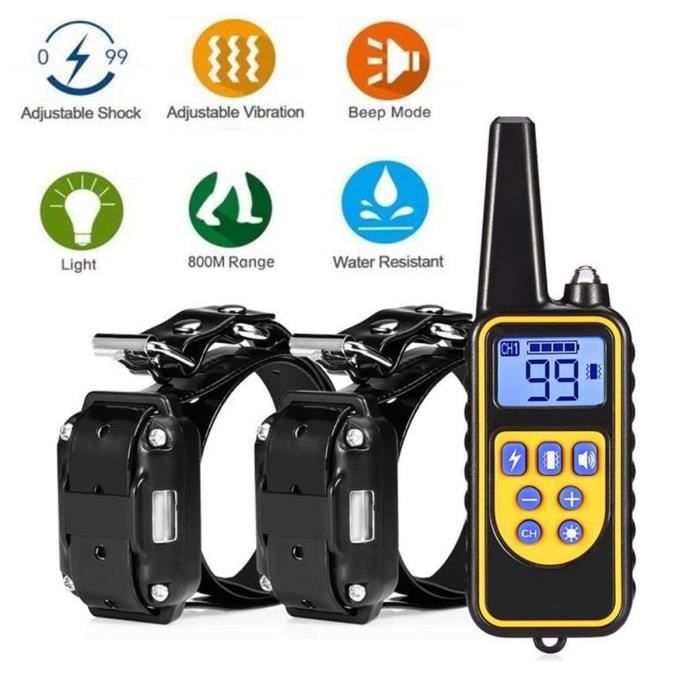Comparer les prix de Collier électrique Collier Dressage pour 2 Chiens récepteurs ,800M Colliers électrique Rechargeable avec99 Niveaux 3 Mode Vibration