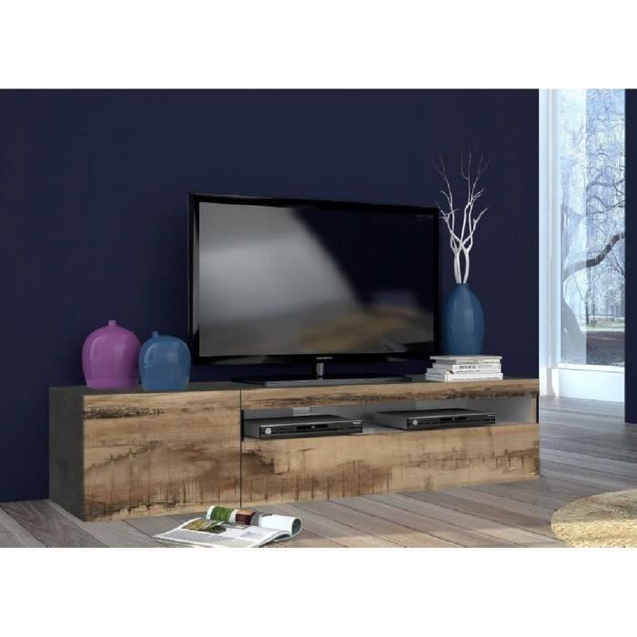 Dmora Meuble TV de salon Made in Italy Meuble TV de salon 2 portes 150x40h37 cm couleur Gris Ardoise et Érable