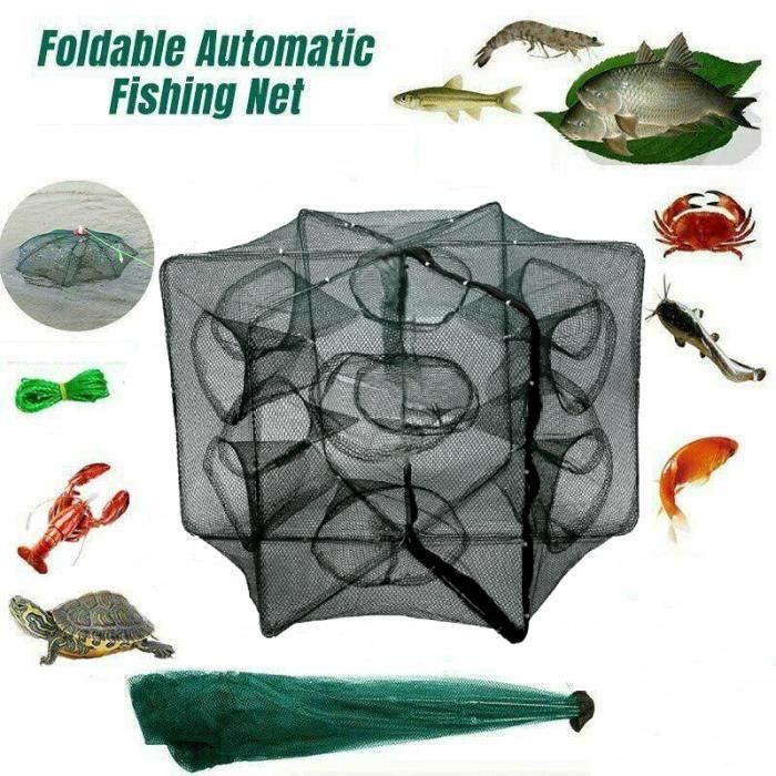 Filet De Pêche Pliable 6 Trous - Piège à Poissons, Crevettes, Crabes Et Écrevisses - Facile à Transporter