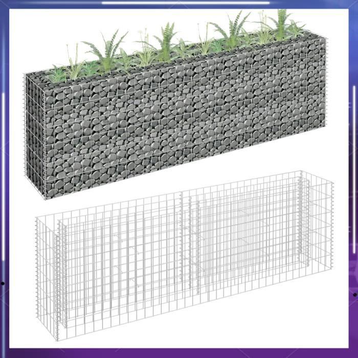 Lit Surélevé à Gabion VidaXL Acier Galvanisé 270x50x100 Cm – Jardinière Extérieure Robuste Argentée