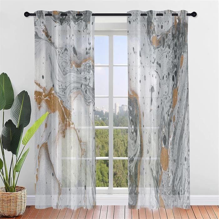 Rideaux Doubles Opaques Motif Marbré - 140x245 Cm - Prêts à Poser Avec Oeillets - Style Rustique