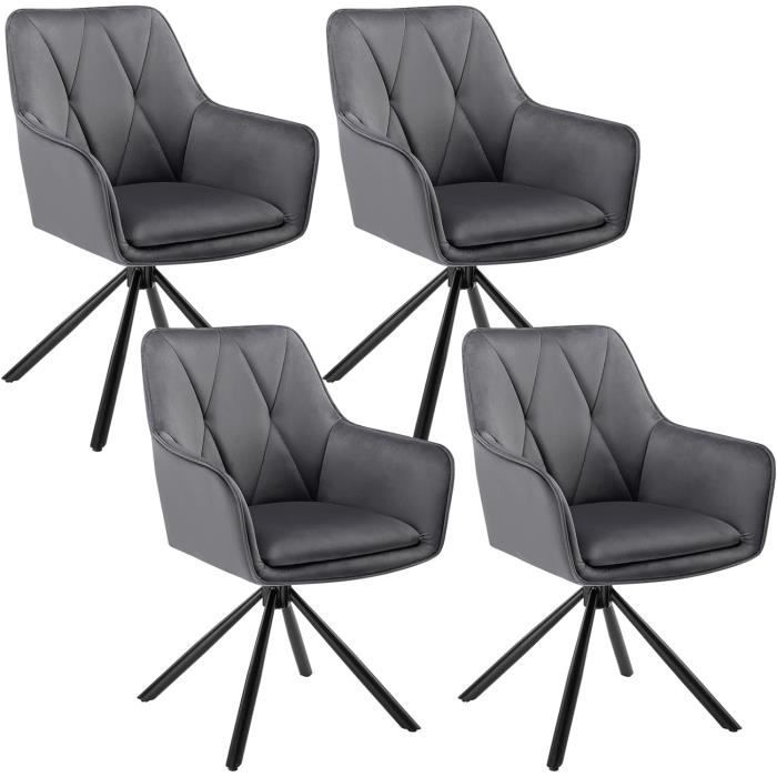 Lot de 4 Chaises de Salle à Manger Pivotante Chaise de Cuisine Scandinave Fauteuil Ergonomique en Velours Gris foncé E0AG0100-4