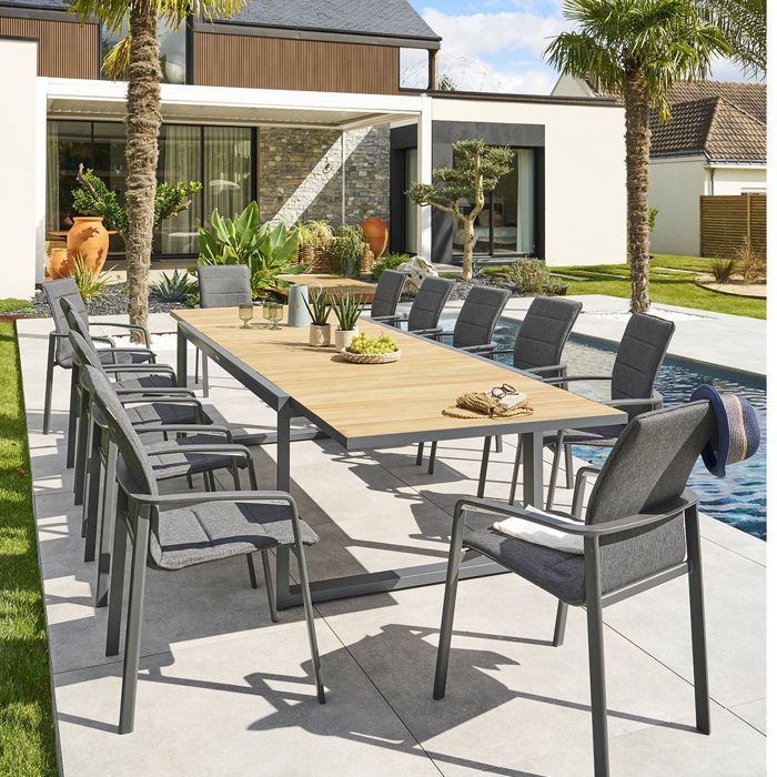 Table Jardin Extensible KASANOVA HESPERIDE 90-180cm - Aluminium Gris Graphite - Plateau Verre