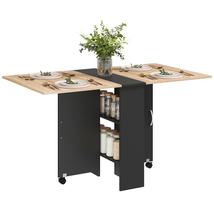 HOMCOM - Table pliante de cuisine - Panneaux de particules - 75x140x74cm - Chêne et noir
