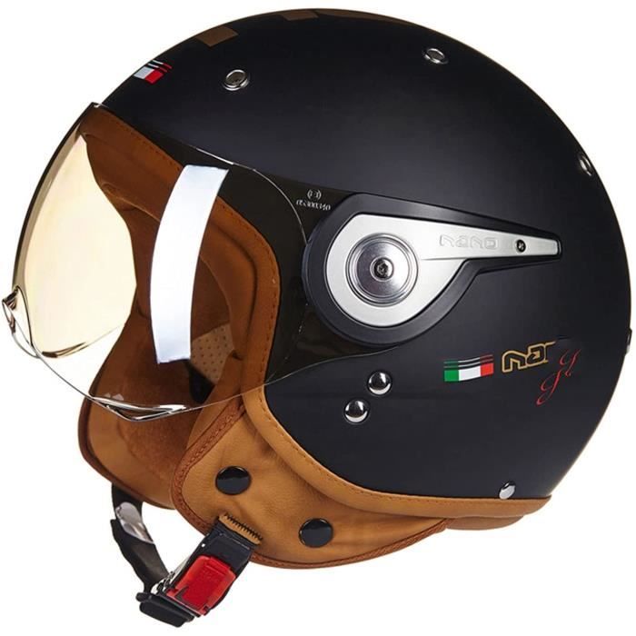 Casque Moto Ouvert Demi-jet Vintage - Homologué DOT/ECE - Visière Incluse - Taille S à XXL - Pour Scooter, Cruiser, Style Rétro