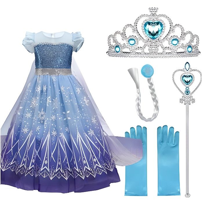 Robe Princesse Elsa Look - JUREBECIA - Costume Fille - Bleu