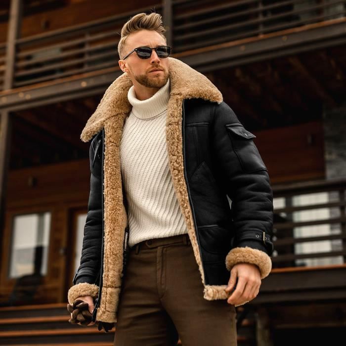 Manteau/Veste En Cuir Épais Matelassé Homme Taille 2XL Noir - Occasion Très Bon État - Cadeau Noël