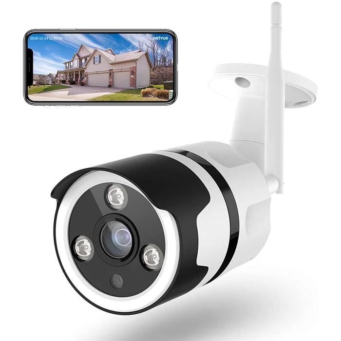 Netvue Caméra de Surveillance WiFi Extérieure, FHD 1080P Vidéo Surveillance Boîte Métallique Compatible avec Alexa, Webcam WiFi