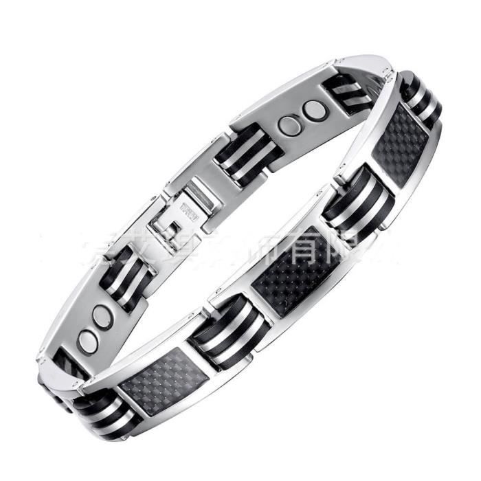 bracelet hommes- bracelet tendance tendance acier titane hypoallergénique premium-21cm-argent noir