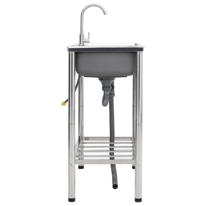 AcMax Évier De Camping Inox 325 X 265 X 150 Mm - Capacité 9,5 L Avec Valve Universelle