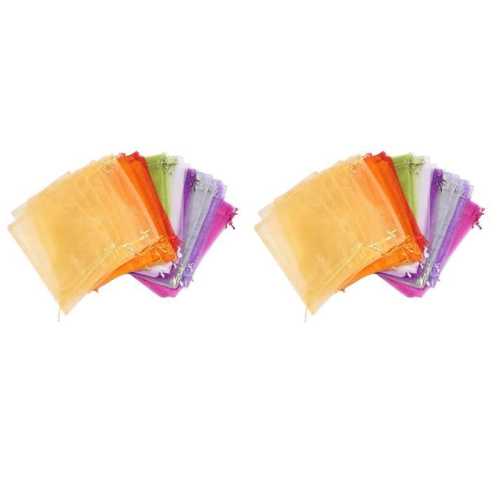 Pochettes Cadeaux En Organza Multicolore Sur Fond Bleu - Lot De 10 - Neuf