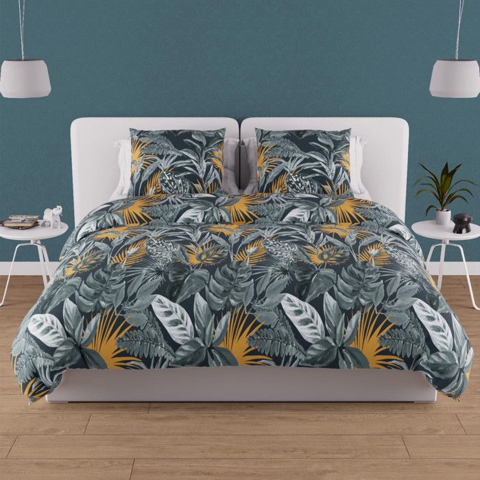 Parure housse de couette en coton 57 fils 240x220 cm TROPIC bleu par Soleil docre