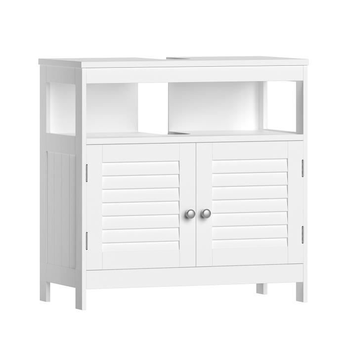 Meuble sous Vasque avec 2 Portes Persiennes Beaucoup dEspace de Rangement Style Moderne 30 x 60 x 60 cm Blanc
