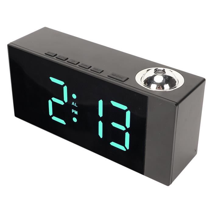 Réveil Numérique Avec Projection Au Plafond - Radio FM, Double Alarme, Réglage Luminosité Automatique - Affichage LED Grand écran - USB Inclus