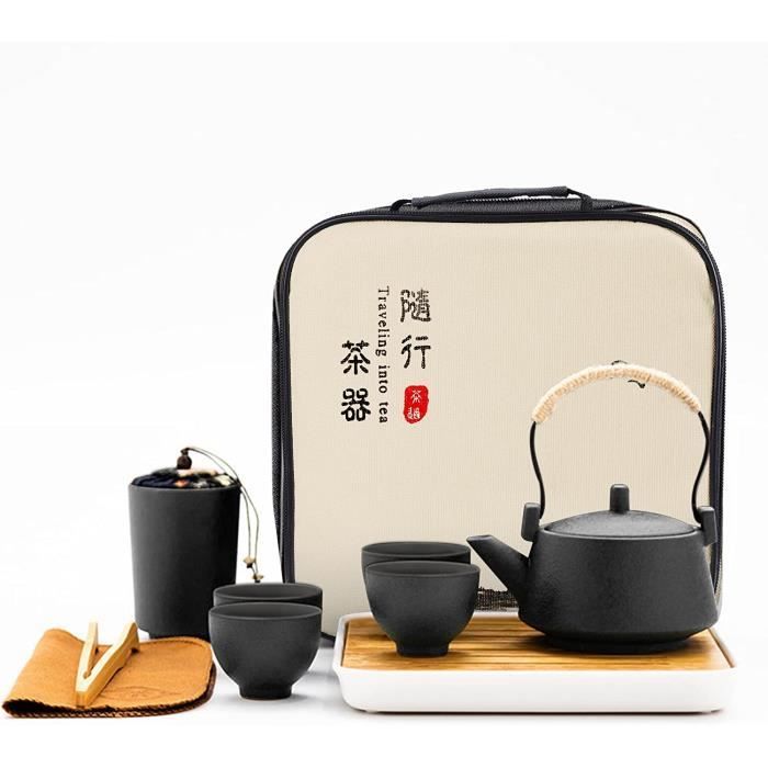 Service à Thé De Voyage Portable Avec Valise - Mini Théière Porcelaine, 3 Tasses Et Boîte à Thé - Kung Fu Chinois