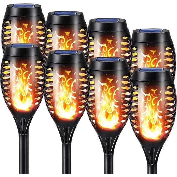 Lot De 4 Lanternes Solaires Extérieur – Flamme Dansante Réaliste – Étanche, Automatique – Pour Terrasse, Jardin, Dîners