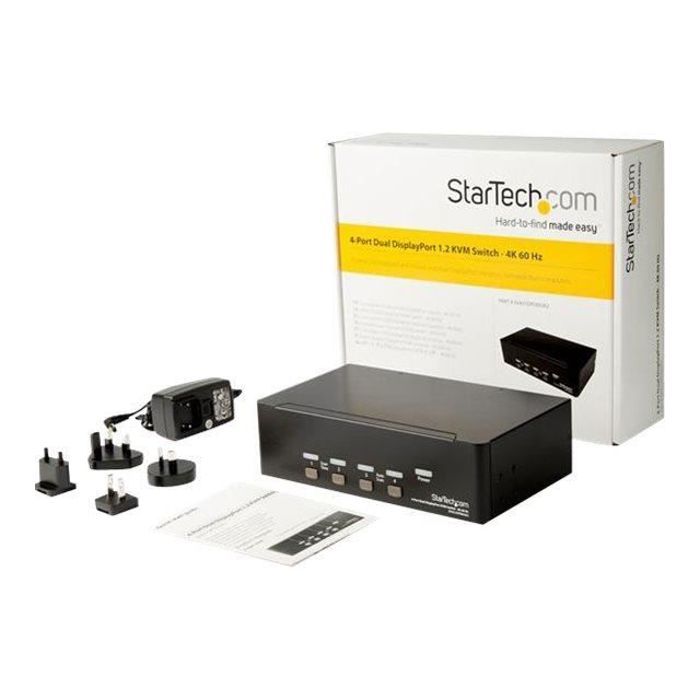 STARTECH Switch KVM double affichage DisplayPort 4K 60 Hz à 4 ports avec hub USB 2.0 intégré - 4 Ordinateur(s)