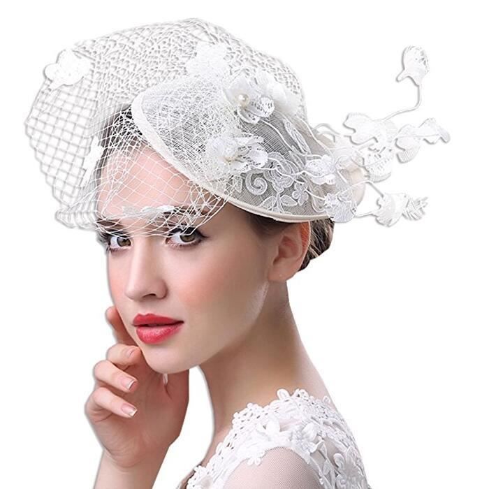 Meilleurs prix pour Casquette Femme Cérémonie Chapeau Fête Bride Chapeau Casquettes Voilette Mariée Bonnet Casquette Blanc