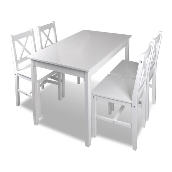 Set Table Cuisine Avec 4 Chaise En Bois Blanc Meubles