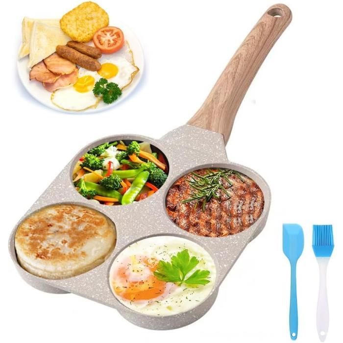 Poêle à Omelette 4 Trous Antiadhésive - Alu épais, Compatible Gaz (neuf)