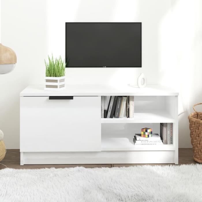 vidaXL Meuble TV Blanc brillant 80x35x36 5 cm Bois dingénierie 811478