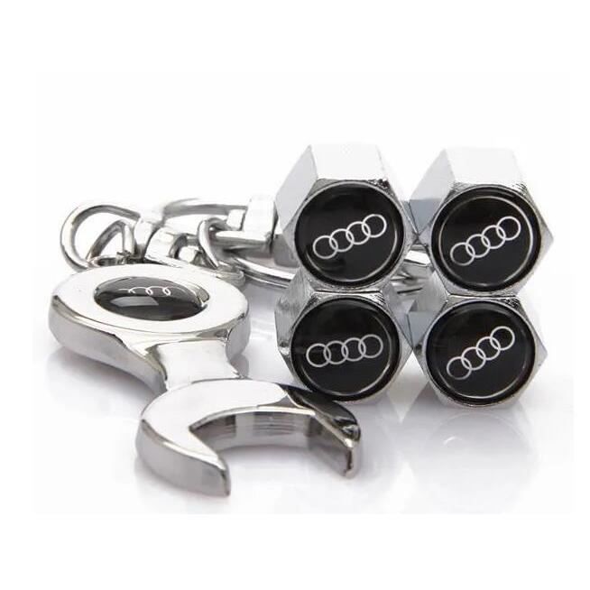 Lot de 4 remplacement Bouchons de valve avec porte clé spanner pour Audi couleur d'argent
