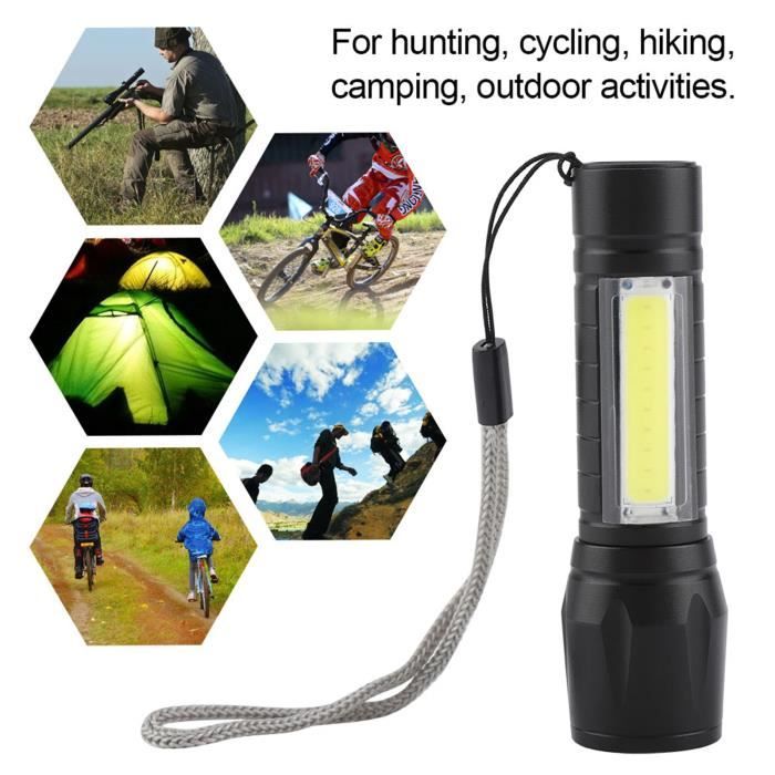 Lampe de poche VVIKIZY - XPE + COB - Zoom télescopique - 3 modes - Extérieur