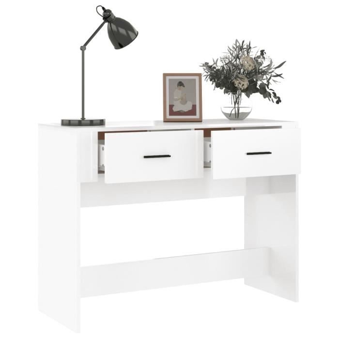fan - table console blanc brillant 100x39x75 cm bois d'ingénierie - dx4538