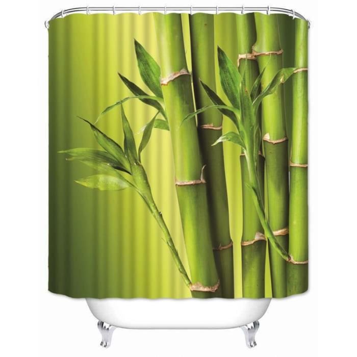 Rideau Douche Bambou Vert - 180x180cm Imperméable Polyester Zen