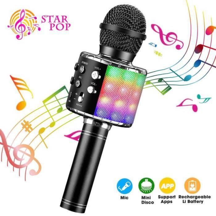 QQ27987-Microphone Karaoke Sans Fil, Karaoké Microphone Bluetooth Portable pour Enfants-Adultes Chanter (Noir)