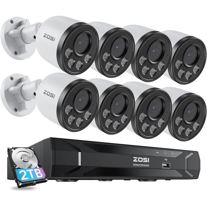ZOSI 5MP PoE Kit Caméra de Surveillance avec Audio, H.265+ 8CH 5MP 2TB