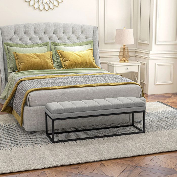 HOMCOM Banc Entrée Bout de Lit Rembourré pour Chambre à Coucher, Tissu à Voile, vert, 102 x 36 x 51 cm | France