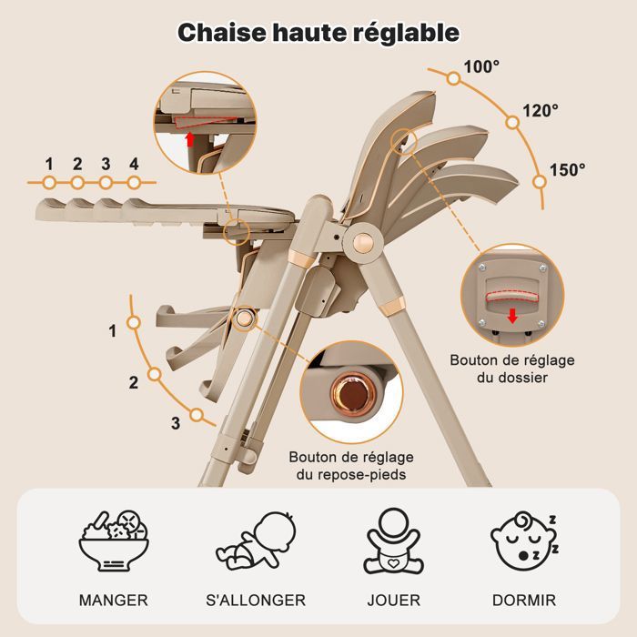 Chaise Haute Pliable 3 En 1 Pour Bébé, Chaise Haute Multifonctionnelle Ultra Compacte Et Légère