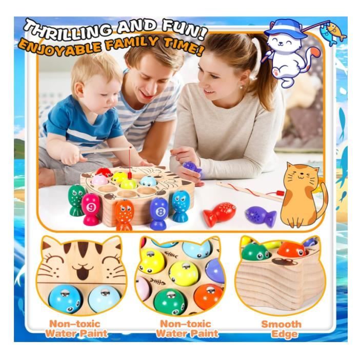 Janod - Jeu de Pêche à la Ligne en Bois - 2 Cannes à Pêche + 10