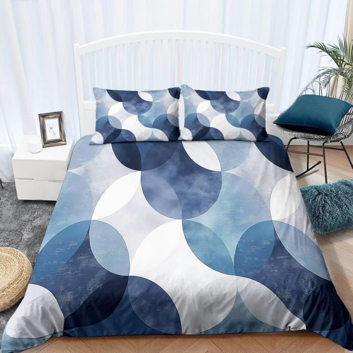 Housse De Couette 90x190 Cm + 2 Taies 65x65 - Imprimé Marbre Bleu 3D - Microfibre Douce - 3 Pièces