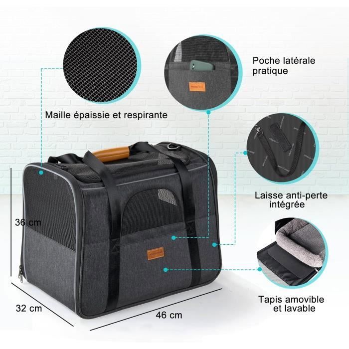 Sac De Transport Pour Chat Extensible Sur Le Dessus - Ultra Stable Et Pliable, Avec Tapis D'urine Amovible Et Cadre En Acier - Gris Foncé