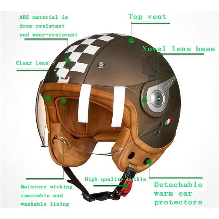 Moto Scooter Open Face Demi Casque De Cuir Avec Visière