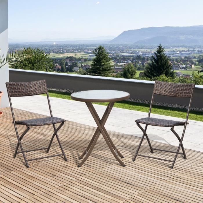 OUTSUNNY Salon de jardin bistro pliable - table ronde Ø 60 cm avec 2 chaises  pliantes - métal thermolaqué gris pas cher 