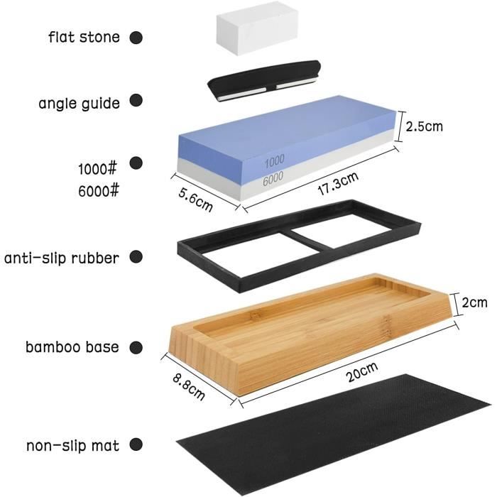 Pierre à Aiguiser 1000/6000 + Guide D’Angle – Affûtoir Double Face Pour Couteaux Cuisine, Chasse, Jardinage & Rasoirs