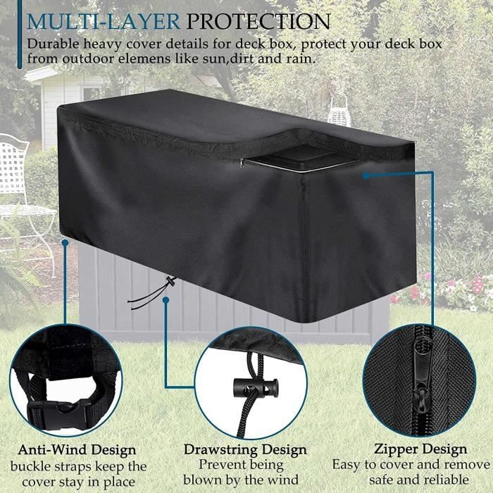 Cordon Serrage Anti Vent Housse Jardin Étanche En Oxford 210D, Housse Coffre Rangement Exterieur Avec Fermeture A Glissiere Housse Boite Terrasse Noir M 130 60 71cm 99324113 Coffre De Jardin étanche