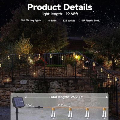 Guirlande Lumineuse Solaire Extérieur 8m 16 Ampoules Vintage Multicolore – Déco Jardin, Balcon, Terrasse