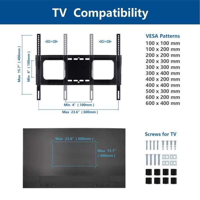 RFIVER Meuble Support TV sur Pied pour Téléviseur de 32 à 65 Pouce Ecran  LED LCD Plasma Jusqu' à 35kg Pied TV Pivotant à 60 Degrés Hauteur Réglable  Gestion des Cables 