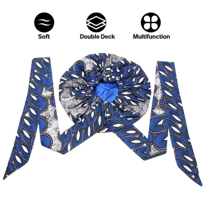 Bonnet En Soie Réversible Ultra-confort - Double Couche Satinée - Homme Et Femme - Bleu Foncé - Pour Nuits Sans Frottements - 6