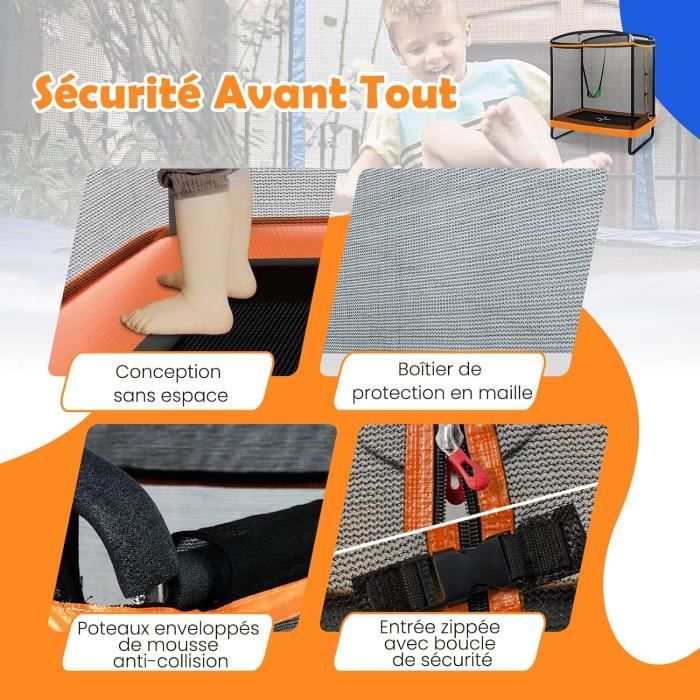 Trampoline Rectangulaire 2 En 1 Avec Balançoire - 170/180 Cm, Filet De Sécurité, Pour Enfants 3 Ans+