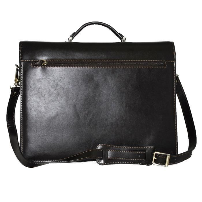 Cartable soufflets en cuir de vachette Marron foncé Marron