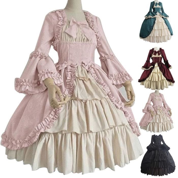 Robe Robe de cour style XVIIe siecle pour femmes robe de bal a panier col carre taille serree n ud papillon Type green Blanc Cdiscount Pret a Porter